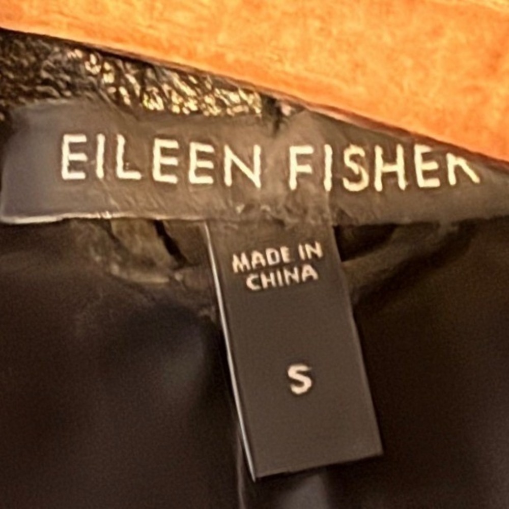 Eileen Fisher Wool Leather Moto Jacket S Black Asymmetrical Modern Zip Up - Picture 9 of 11